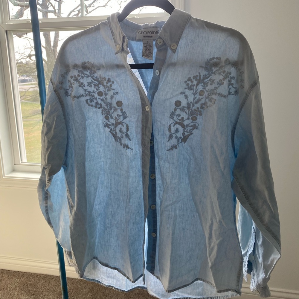 Vintage clementine denim embroidered button down